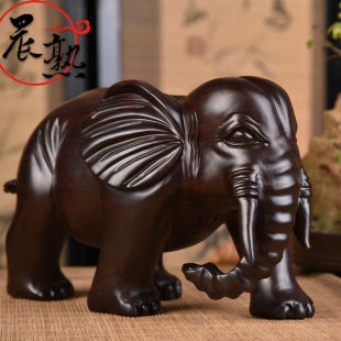 晨熟黑檀木雕大象摆件一对实木吸水大象客厅装饰红木工艺品家居饰