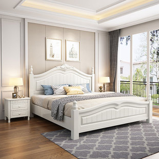 美式实木床现代简约白色1.8米主卧小户型储物1.5m女孩田园公主床