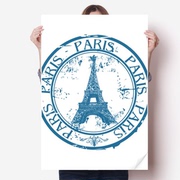 巴黎埃菲尔铁塔城市地标邮戳插海报80x55cm墙贴纸卧室家居装饰