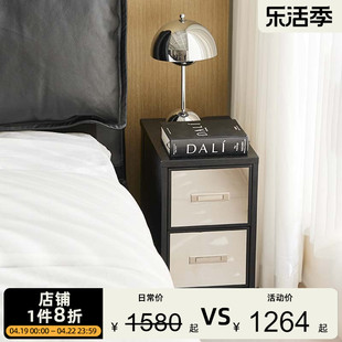 窄床头柜黑色极简小型高级感轻奢实木设计卧室床边收纳30公分窄柜
