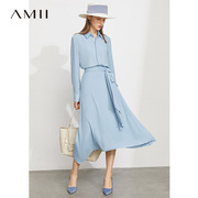 Amii极简通勤时尚衬衫绑带半身裙套装女2024夏季雪纺两件套