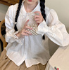 酱果自制日系甜美娃娃，领法式蕾丝花边，纯棉提花喇叭袖白色长袖衬衫