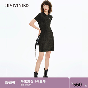 设计师品牌IIIVIVINIKO秋冬黑色超短针织连衣裙