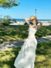 法式慵懒浪漫设计感褶皱优雅大摆收腰显瘦小白裙超仙海边度假长裙