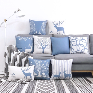 北欧风格麋鹿棉麻现代简约抱枕靠背，靠垫客厅沙发靠枕抱枕套不含芯