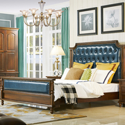 轻奢美式实木皮艺床 现代简约真皮双人床1.8米主卧室家具套装组合