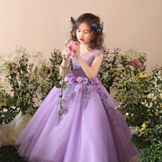 高端淡紫色走秀礼服女大童公主裙主持人钢琴表演服生日礼物连衣裙