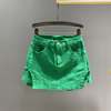 绿色高腰假两件牛仔短裙女装夏季时尚设计感a字包臀半身裤裙