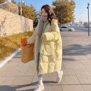 奶黄色羽绒棉服女中长款2022冬季韩版宽松棉衣，加厚保暖外套女