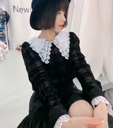 欧洲站正版蕾丝领衬衫娃娃款2023韩国潮时尚钩花小香风气质格子衫