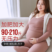 加肥加大200斤 孕妇秋衣秋裤产后哺乳月子服棉毛衫打底加厚加大码