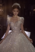 KC原版婚纱出租短袖方领韩式主婚纱新娘拖尾婚纱甜美清新风格