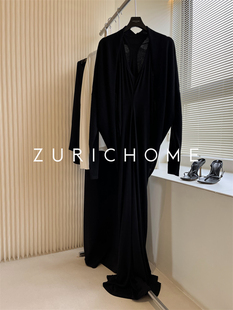 优雅天鹅黑设计师款，工字型薄透无袖连衣裙，+黑色丝羊绒开衫分售