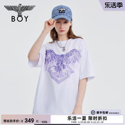 BOYLONDON潮牌短袖情侣装夏季烫钻老鹰LOGO时尚休闲白色T恤N01913