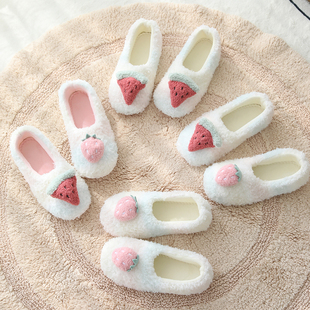秋冬西瓜草莓水果室内家居鞋包跟保暖棉鞋，鞋子女生地板拖鞋月子鞋