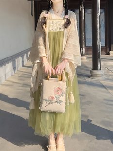 2023年复古中式国风汉元素绿色连衣裙子古着vintage套装唐裝