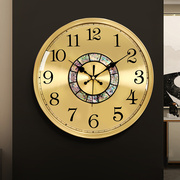 高档轻奢黄铜贝壳挂钟客厅，家用时尚圆形大气静音，时钟表简约现代