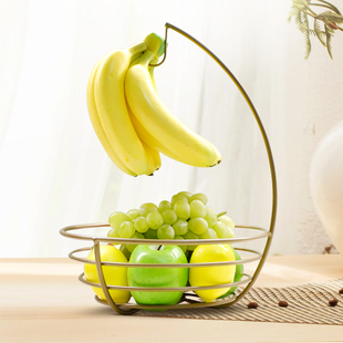 现代创意水果盘客厅零食坚果干果盆时尚收纳架香蕉挂钩挂果篮铁艺