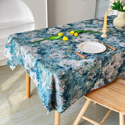 欧式复古风蓝色桌布美式轻奢加厚涤棉餐桌布客厅茶几台布装饰