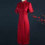 红色蕾丝改良版喜婆婆旗袍敬酒服中式连衣裙妈妈装夏季中长款