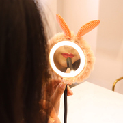 LED台灯书桌学生学习化妆镜子毛绒兔发圈床头卧室宿舍夜灯USB充电