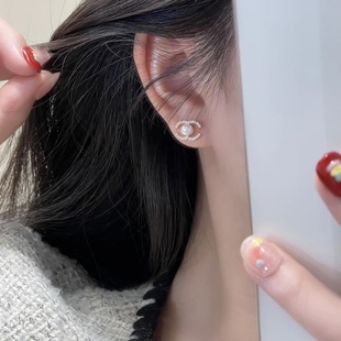 s925纯银针小香风耳钉高级感轻奢气质耳环，2023潮时尚个性耳饰