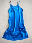 夏季 桑蚕丝素绉缎蓝色显白吊带裙 真丝性感纯欲风圆领套头家居裙