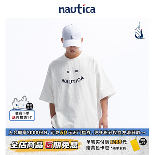 nautica白帆日系中性，纯棉logo圆领，短袖t恤tw4112