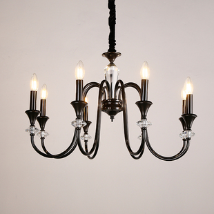 全铜法式复古蜡烛水晶吊灯黑色美式轻奢中古风南洋风客厅餐厅灯具