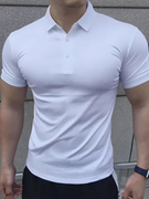 男士纯色运动t恤健身教练短袖，polo衫紧身弹力跑步训练健身速干衣