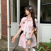 织物猪 糖粉日记 学院风粉色条纹衬衫上衣女夏休闲少女感短裙套装