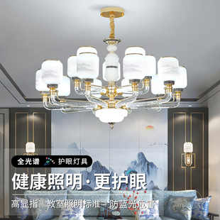 新中式吊灯客厅灯2023年灯臂发光古典中国风复式楼别墅餐厅灯