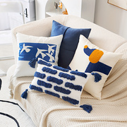 儿童客厅现代简约蓝色可爱动物轻奢沙发抱枕套天鹅绒ins腰枕靠垫