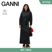 ganni女装黑色翻领，双层缎面短款夹克，外套f8133099