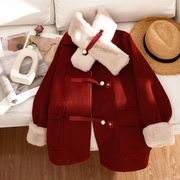 新年红色毛呢外套2023秋冬韩版女装减龄气质加绒加厚宽松大衣