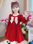 儿童裙子秋冬季2023女童，连衣裙网红小女孩，洋气冬装装冬款红色