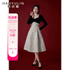 韩语琳法式复古丝绒，连衣裙女中长款2024年春季高腰长袖长裙子