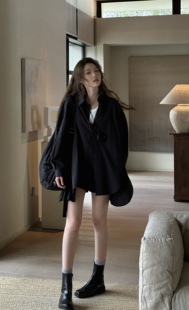 toojoys  黑色花瓣廓型长袖衬衫女春夏薄款宽松不对称设计感外套