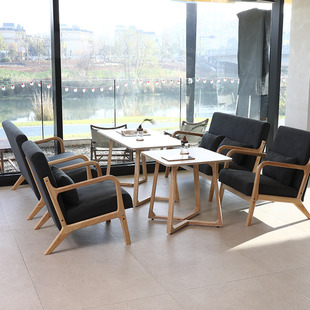 奶茶店桌椅组合咖啡厅布艺，实木会客沙发小户型简易单人双三人沙发