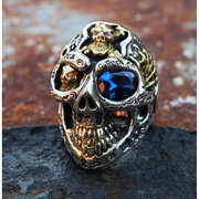 铁头的店abbwlll涂鸦骷髅鎏金戒指925纯银指环，蓝刚玉银饰定制