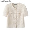 拉夏贝尔lachapelle夏季镂空蕾丝开衫，短袖圆领小衫女式上衣