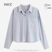 imcc设计感小众韩系洋气单口袋(单口袋)纯棉长袖，衬衫女春宽松短款衬衣上衣