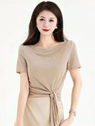 时尚气质一字领短袖T恤女夏季韩系不规则设计感系带修身显瘦上衣