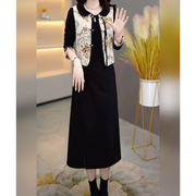 新中式国风套装裙，2024春季时尚复古印，花国潮马甲连衣裙两件套