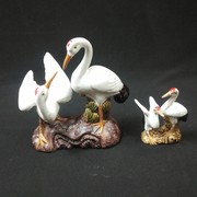 创意陶瓷工艺品仙鹤摆件 石湾公仔 家居饰品庭院假山动物 双白鹤