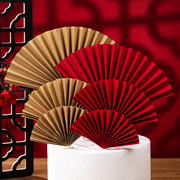 半圆大红色折扇子烫金扇子老人祝寿生日蛋糕装饰插牌中国风插件