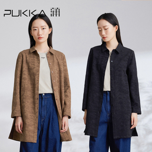 蒲pukka原创设计女装秋季棉麻肌理，提花翻领长袖衬衫