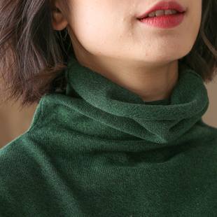 左耳左岸100%纯棉线高领毛衣女(毛，衣女)洋气秋冬堆堆领打底针织衫