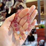 极速天然草莓晶猫眼石上上签樱花招桃花手串 寺庙同款文创新中式