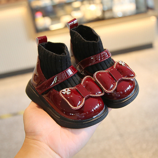 秋冬季加绒女宝宝短靴一周岁小童，靴子软底婴儿，小皮鞋学步二棉鞋子